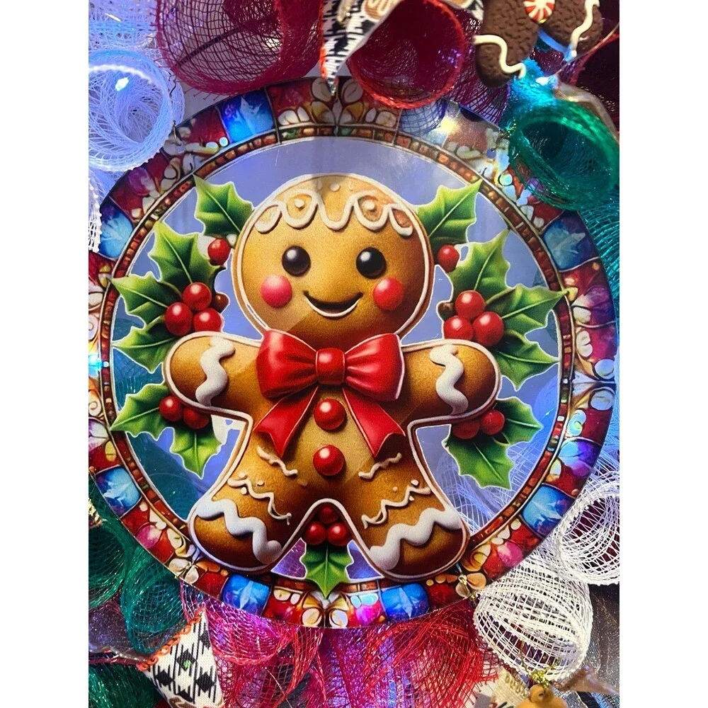 Handmade Christmas Gingerbread Holiday Ribbon Door Wreath 22 ins W78